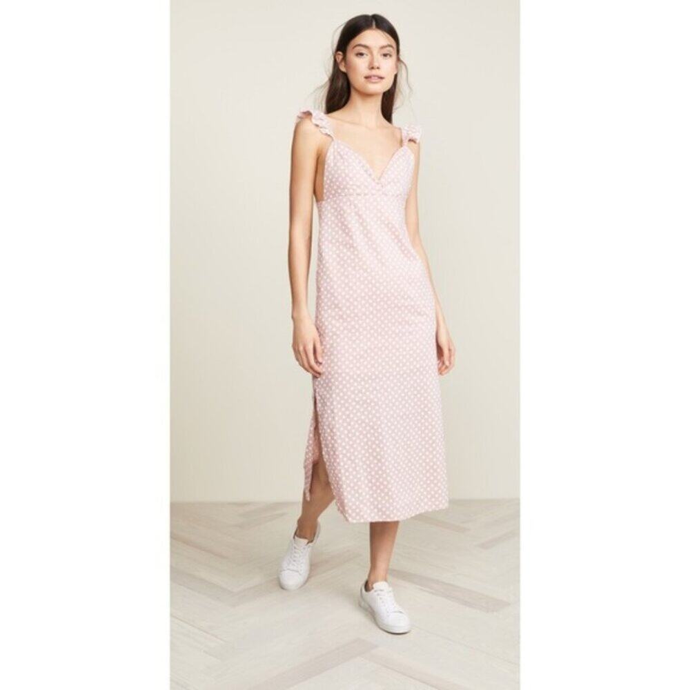English Factory Dress NWOT Pink & White Polka Dot Sleeveless Midi Slip M